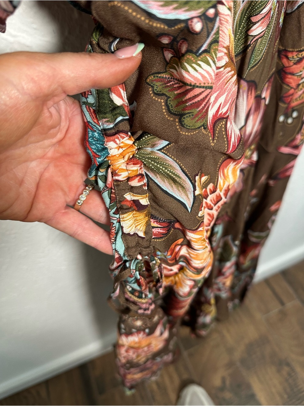 Farm Rio Valentina Floral Midi Dress Medium NWT Brown Boho Tropical Dress - Picture 6 of 8